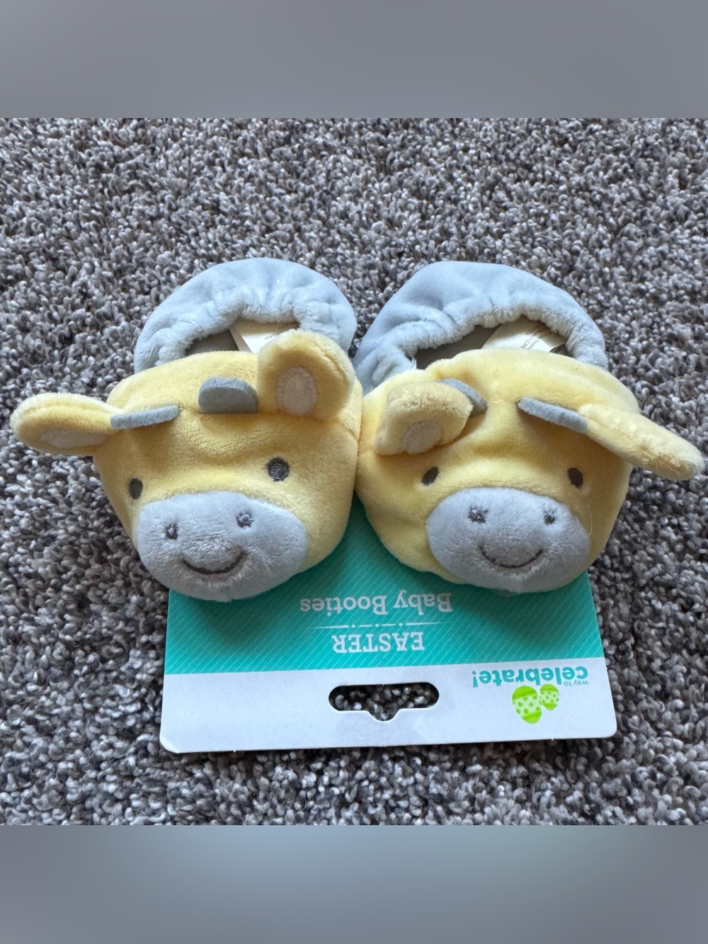 NEW Yellow Plush Giraffe Baby Booties with Gray Trim